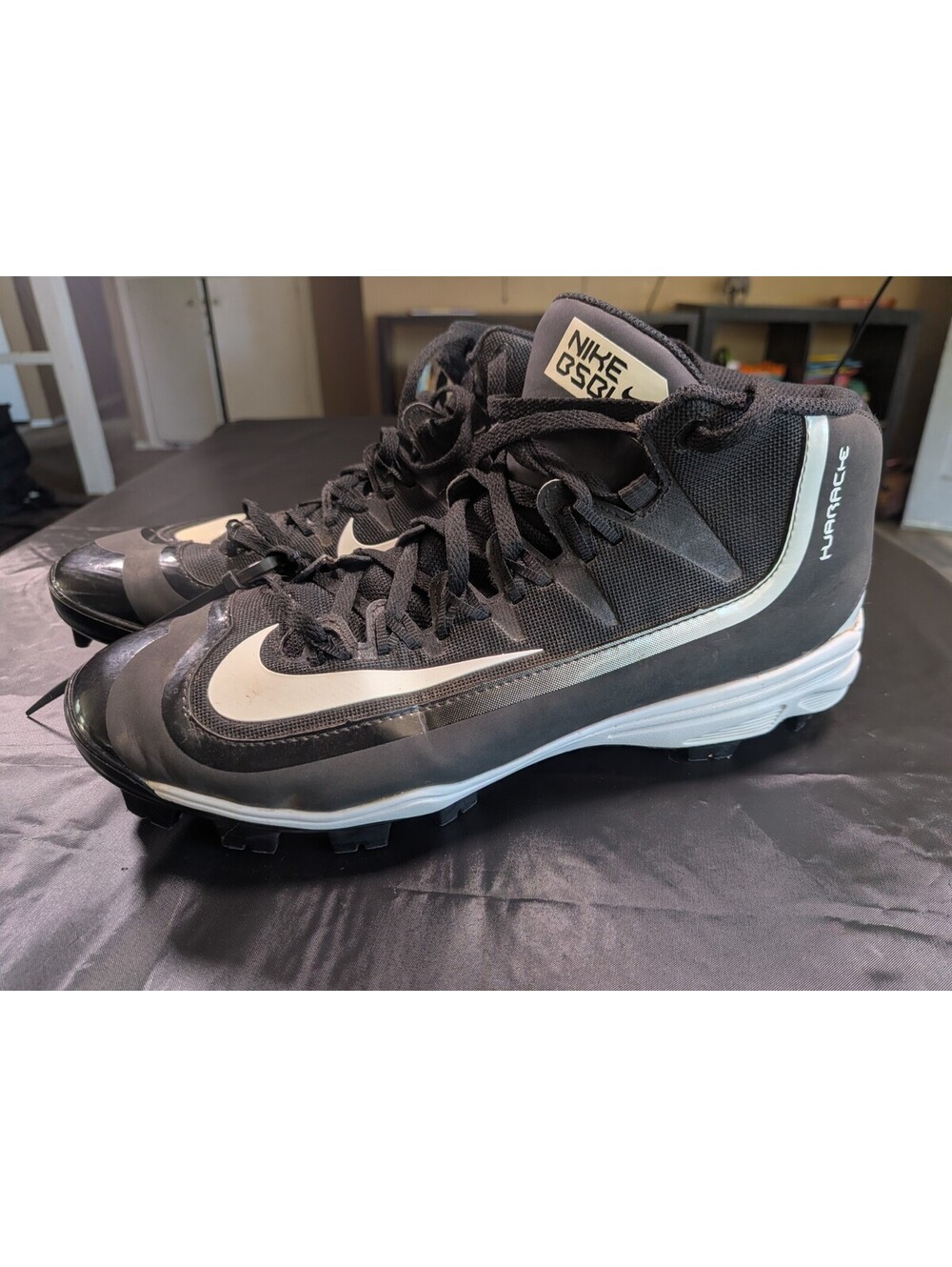 Nike Air Huarache 2KFilth Pro Mid Metal Baseball Cleats Men's 12 Black White